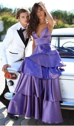 Formal Gowns Tarik Ediz - 50470 Plunging V-Neck Tiered A-Line Evening Gown 9 Formal Gowns Tarik Ediz - 50470 Plunging V-Neck Tiered A-Line Evening Gown