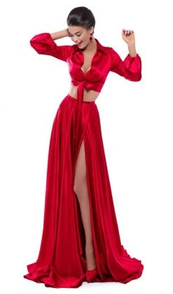 Tarik Ediz - 50476 Two Piece Lace Satin A-line Dress Formal Gowns