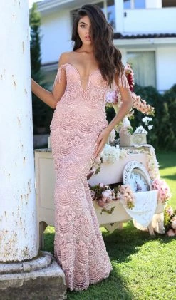 Tarik Ediz - 50477 Embellished Plunging Off-Shoulder Trumpet Dress Formal Gowns