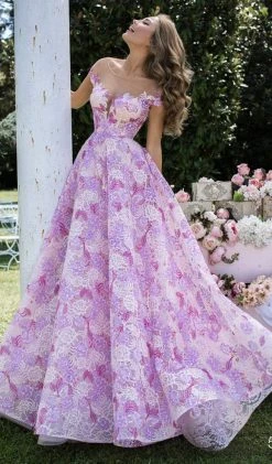 Tarik Ediz - 50491 Floral Lace Illusion Neck Ballgown Formal Gowns