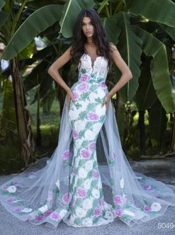 Tarik Ediz - 50494 Floral Patterned Mermaid Dress With Train Formal Gowns 10 Tarik Ediz - 50494 Floral Patterned Mermaid Dress With Train Formal Gowns