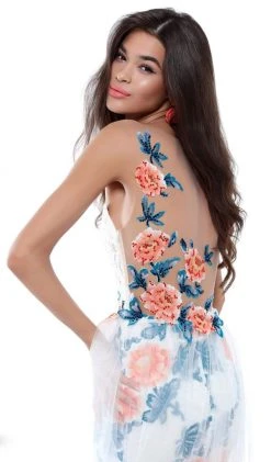 Tarik Ediz - 50494 Floral Patterned Mermaid Dress With Train Formal Gowns 9 Tarik Ediz - 50494 Floral Patterned Mermaid Dress With Train Formal Gowns