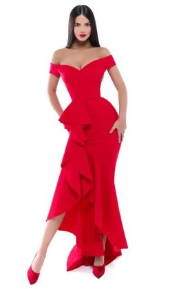 Formal Gowns Tarik Ediz - 50495 Off-Shoulder Ruffled Trumpet Evening Gown