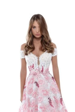 Formal Gowns Tarik Ediz - 50496 Floral Lace Plunging Off-Shoulder A-line Dress