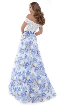 Formal Gowns Tarik Ediz - 50496 Floral Lace Plunging Off-Shoulder A-line Dress