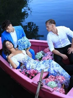 Tarik Ediz - 50497 Floral Lace Plunging Off-Shoulder Dress