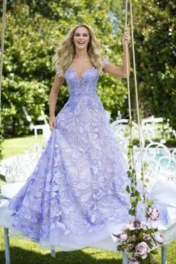 Formal Gowns Tarik Ediz - 50500 Floral Lace Appliqued A-Line Prom Gown