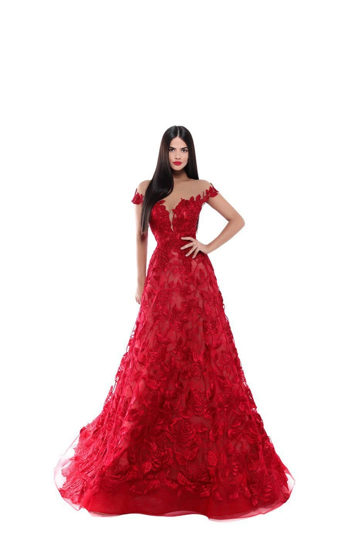 Formal Gowns Tarik Ediz - 50500 Floral Lace Appliqued A-Line Prom Gown 6 Formal Gowns Tarik Ediz - 50500 Floral Lace Appliqued A-Line Prom Gown