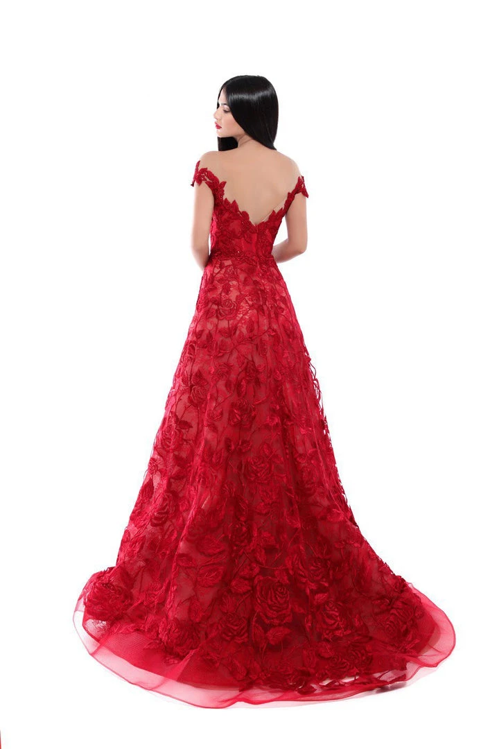 Formal Gowns Tarik Ediz - 50500 Floral Lace Appliqued A-Line Prom Gown 7 Formal Gowns Tarik Ediz - 50500 Floral Lace Appliqued A-Line Prom Gown