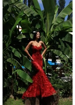 Formal Gowns Tarik Ediz - 50501 Strapless Illusion Floral Lace Mermaid Prom Gown