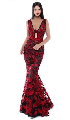 Formal Gowns Tarik Ediz - 50502 Embellished Floral Lace Mermaid Dress