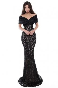 Formal Gowns Tarik Ediz - 50506 Ruched Off Shoulder Lace Mermaid Gown