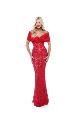 Formal Gowns Tarik Ediz - 50506 Ruched Off Shoulder Lace Mermaid Gown