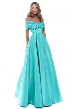 Tarik Ediz - 50508 Off Shoulder Corset Bodice Satin A-Line Gown Formal Gowns