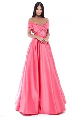 Tarik Ediz - 50508 Off Shoulder Corset Bodice Satin A-Line Gown Formal Gowns