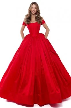 Tarik Ediz - 50509 Off Shoulder Corset Bodice Solid Taffeta Ballgown Formal Gowns