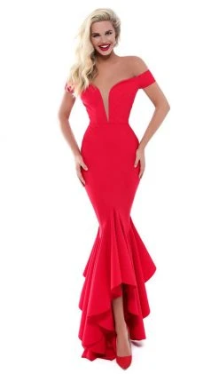 Formal Gowns Tarik Ediz - 50513 Plunging Off Shoulder High Low Mermaid Gown