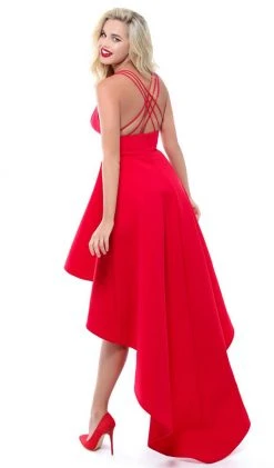 Plus Size Dresses Tarik Ediz - 50523 Plunging V-Neck Strappy High Low Gown