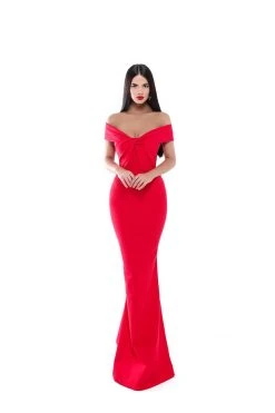 Formal Gowns Tarik Ediz - 50524 Draped Off Shoulder Weaved Mermaid Gown