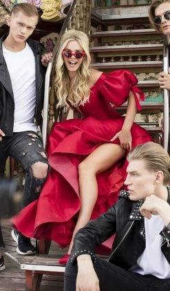 Tarik Ediz - 50531 Deep Off-Shoulder Taffeta A-line Dress Formal Gowns