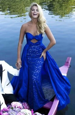 Formal Gowns Tarik Ediz - 50532 Ribbon Accented Midriff Cutout Overskirt Gown