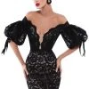 Tarik Ediz - 50533 Puffed Sleeve Off Shoulder Lace Sheath Dress Cocktail Dresses 2 Tarik Ediz - 50533 Puffed Sleeve Off Shoulder Lace Sheath Dress Cocktail Dresses