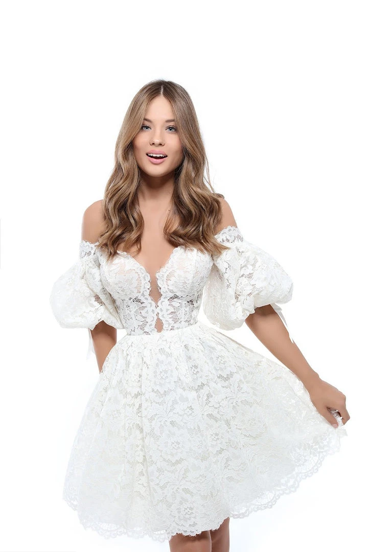 Tarik Ediz - 50535 Puffed Sleeve Off Shoulder Scalloped Lace Dress 3 Tarik Ediz - 50535 Puffed Sleeve Off Shoulder Scalloped Lace Dress