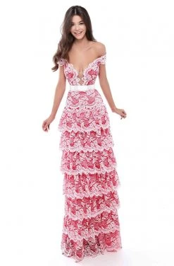 Tarik Ediz - 50544 Allover Lace Multi-Layered Skirt Long Formal Dress