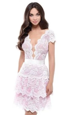 Tarik Ediz - 50545 Allover Lace Illusion Plunging Neck Cocktail Dress Cocktail Dresses