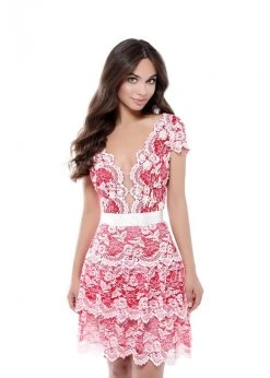Tarik Ediz - 50545 Allover Lace Illusion Plunging Neck Cocktail Dress Cocktail Dresses