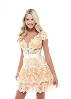 Tarik Ediz - 50545 Allover Lace Illusion Plunging Neck Cocktail Dress Cocktail Dresses