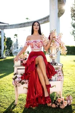 Tarik Ediz - 50546 Two-Piece Lace Bodice Layered A-Line Gown Formal Gowns