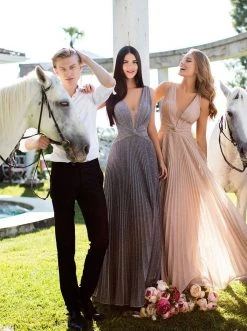 Tarik Ediz - 50548 Plunging V-Neck Electric Pleated Gown Formal Gowns