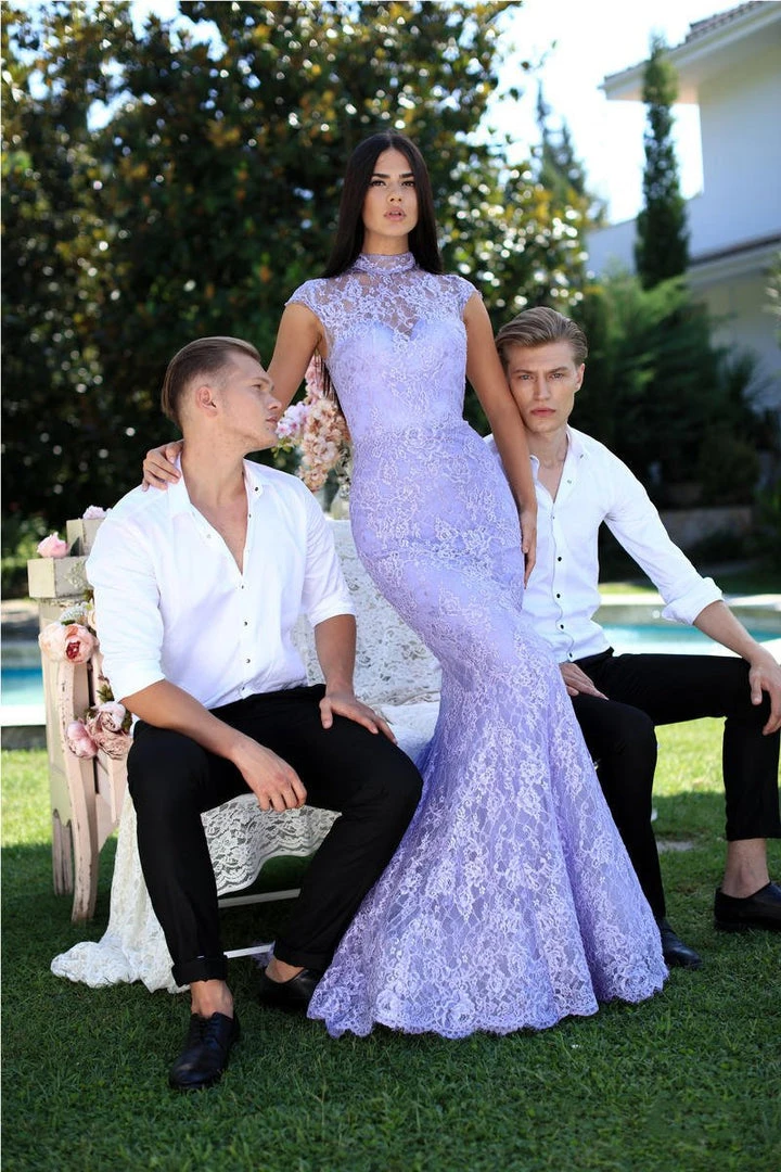 Tarik Ediz - 50553 Lace High Neck Mermaid Dress With Train Formal Gowns 3 Tarik Ediz - 50553 Lace High Neck Mermaid Dress With Train Formal Gowns