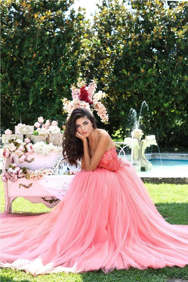 Tarik Ediz - 50555 Rose Embroidered Strapless Pleated Ballgown 5 Tarik Ediz - 50555 Rose Embroidered Strapless Pleated Ballgown