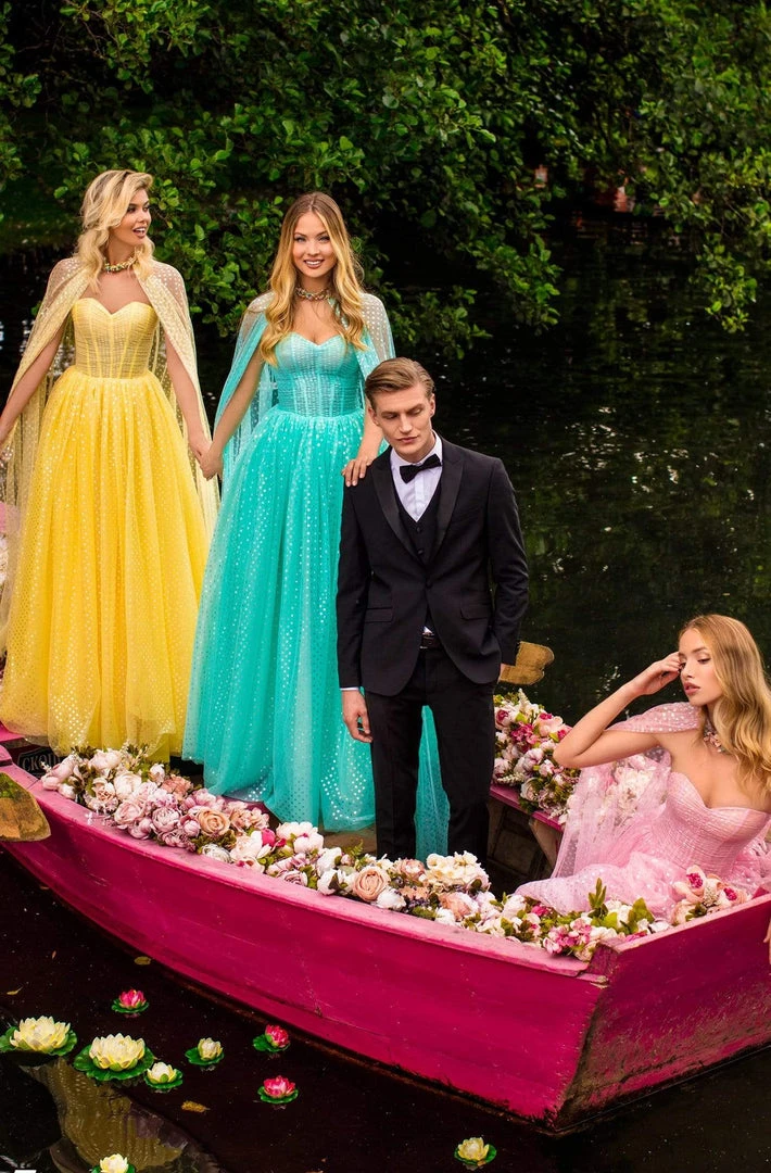 Formal Gowns Tarik Ediz - 50617 Strapless Corset Bodice Chiffon Gown 8 Formal Gowns Tarik Ediz - 50617 Strapless Corset Bodice Chiffon Gown