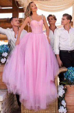 Formal Gowns Tarik Ediz - 50619 Floral Ornate Strapped Tulle A-Line Gown 11 Formal Gowns Tarik Ediz - 50619 Floral Ornate Strapped Tulle A-Line Gown