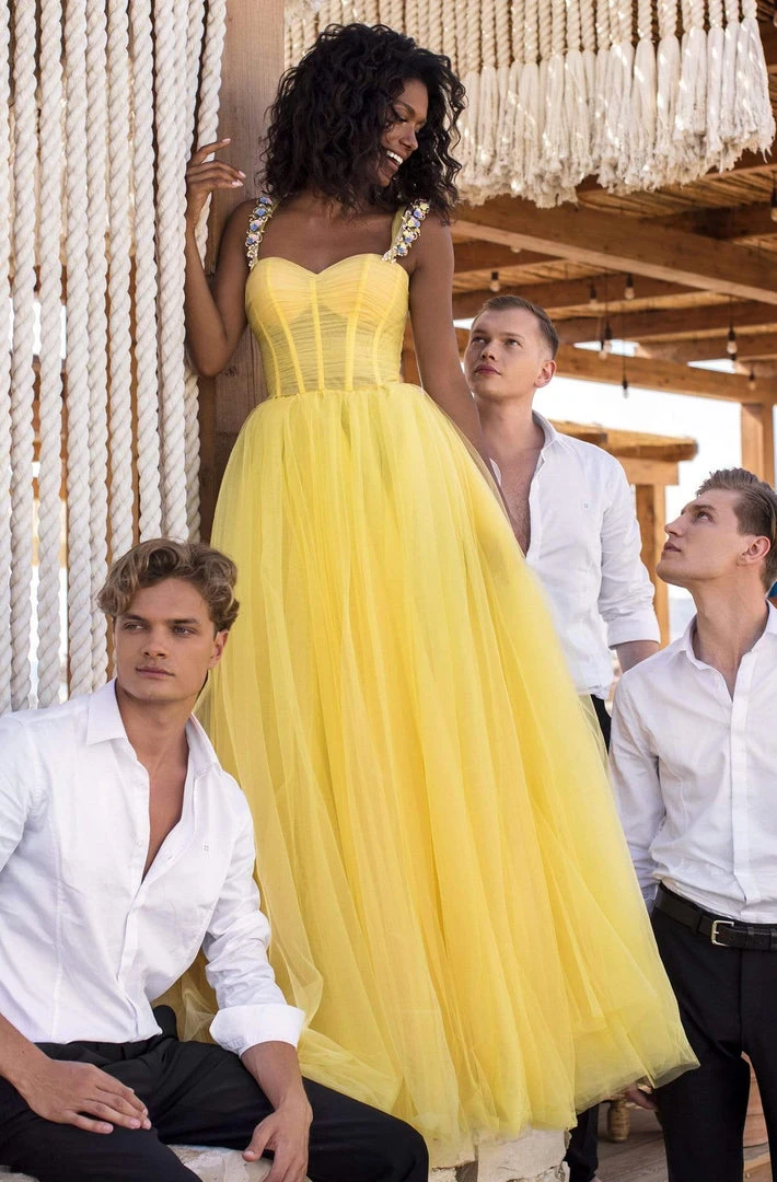 Formal Gowns Tarik Ediz - 50619 Floral Ornate Strapped Tulle A-Line Gown 9 Formal Gowns Tarik Ediz - 50619 Floral Ornate Strapped Tulle A-Line Gown