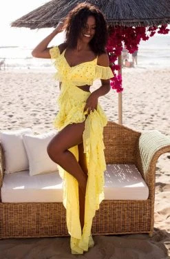 Tarik Ediz - 50622 Tiered Ruffles Dots Chiffon Cold Shoulder Dress Formal Gowns