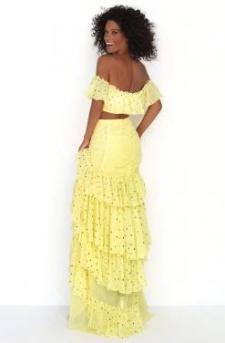 Tarik Ediz - 50623 Off-Shoulder Ruffles Dots Chiffon Two-Piece Dress
