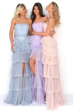 Formal Gowns Tarik Ediz - 50631 Stone Studded Shirr-Tiered High Slit Gown 7 Formal Gowns Tarik Ediz - 50631 Stone Studded Shirr-Tiered High Slit Gown