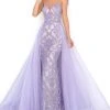Formal Gowns Tarik Ediz - 50636 V Neck Appliqued Gown With Stone Studded Overskirt