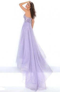 Formal Gowns Tarik Ediz - 50636 V Neck Appliqued Gown With Stone Studded Overskirt