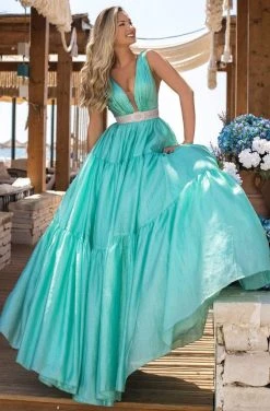 Tarik Ediz - 50642 Sleeveless Illusion Deep V Neck Ballgown Formal Gowns