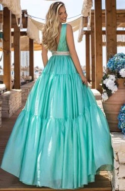 Tarik Ediz - 50642 Sleeveless Illusion Deep V Neck Ballgown Formal Gowns