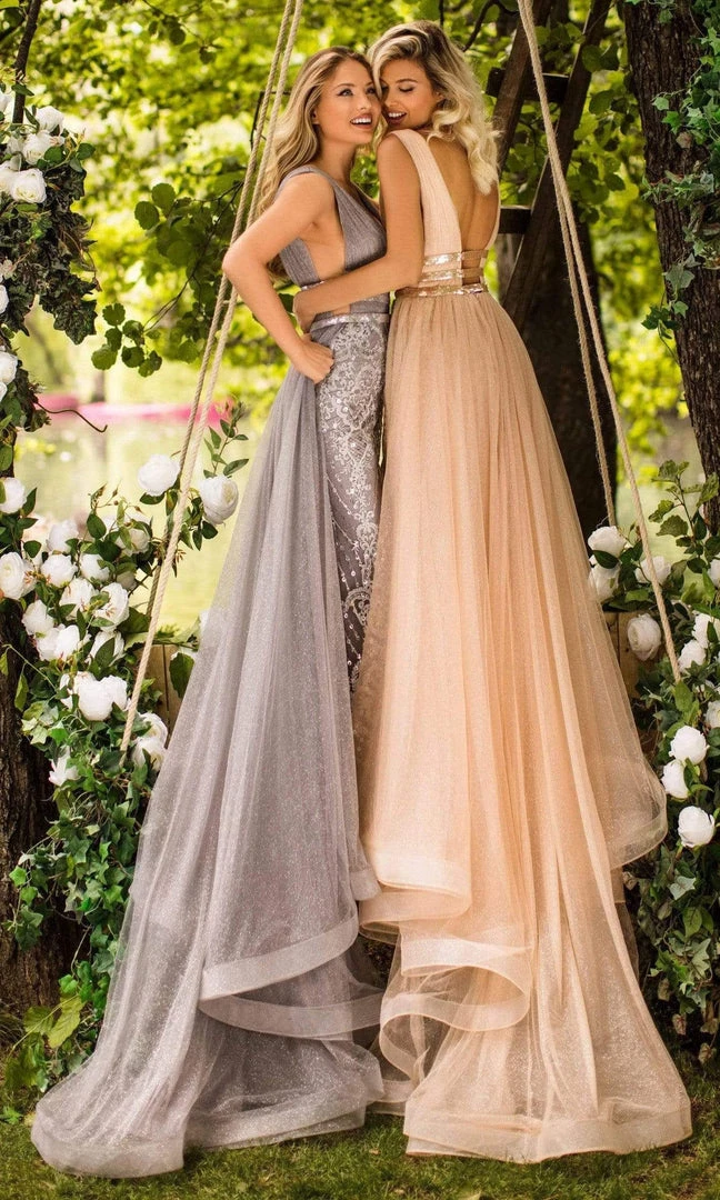 Tarik Ediz - 50643 Beaded Embroidered Sheath Gown With Overskirt Formal Gowns 5 Tarik Ediz - 50643 Beaded Embroidered Sheath Gown With Overskirt Formal Gowns