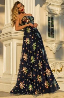 Tarik Ediz - 50645 Strapless Sweetheart Sequins Lace A-Line Gown Formal Gowns