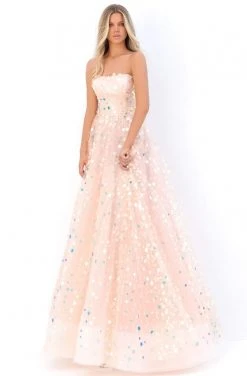 Formal Gowns Tarik Ediz - 50651 Long Strapless Paillette-Ornate Tulle Gown