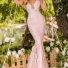 Tarik Ediz - 50652 Embroidered Deep V-neck Trumpet Dress Formal Gowns