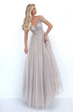 Formal Gowns Tarik Ediz - 50662 Beaded Illusion Plunge Stone-Studded Tulle Gown